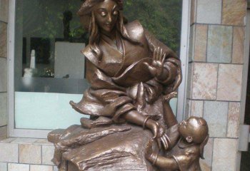 母子雕塑-景区创意玻璃钢仿铜玩耍的母子雕塑