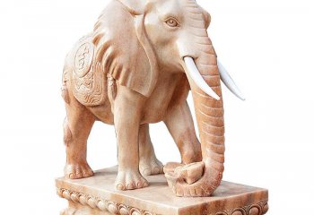 大象雕塑-户外园林大型景观晚霞红石雕大象雕塑