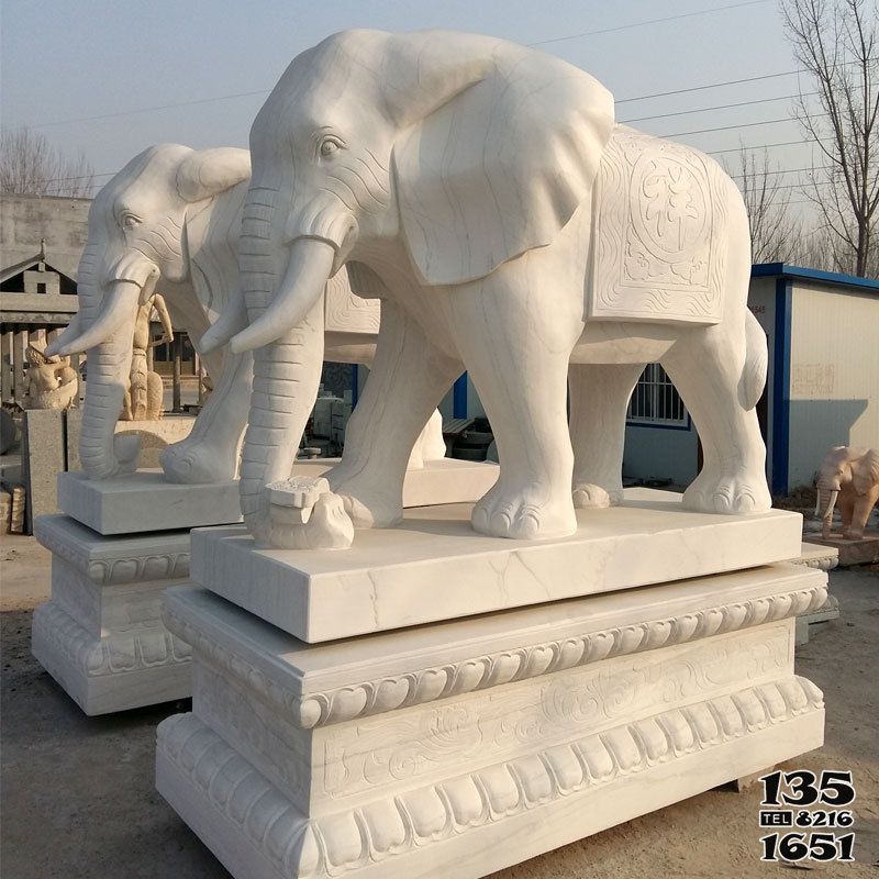 大象雕塑-企业大型景观汉白玉招财大象雕塑高清图片