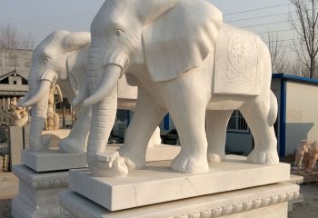 大象雕塑-企业大型景观汉白玉招财大象雕塑