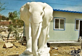 大象雕塑-庭院创意汉白玉石雕大象雕塑