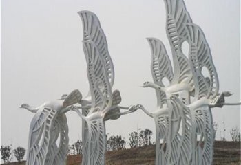 大雁雕塑-海边工艺不锈钢白钢镂空大雁雕塑