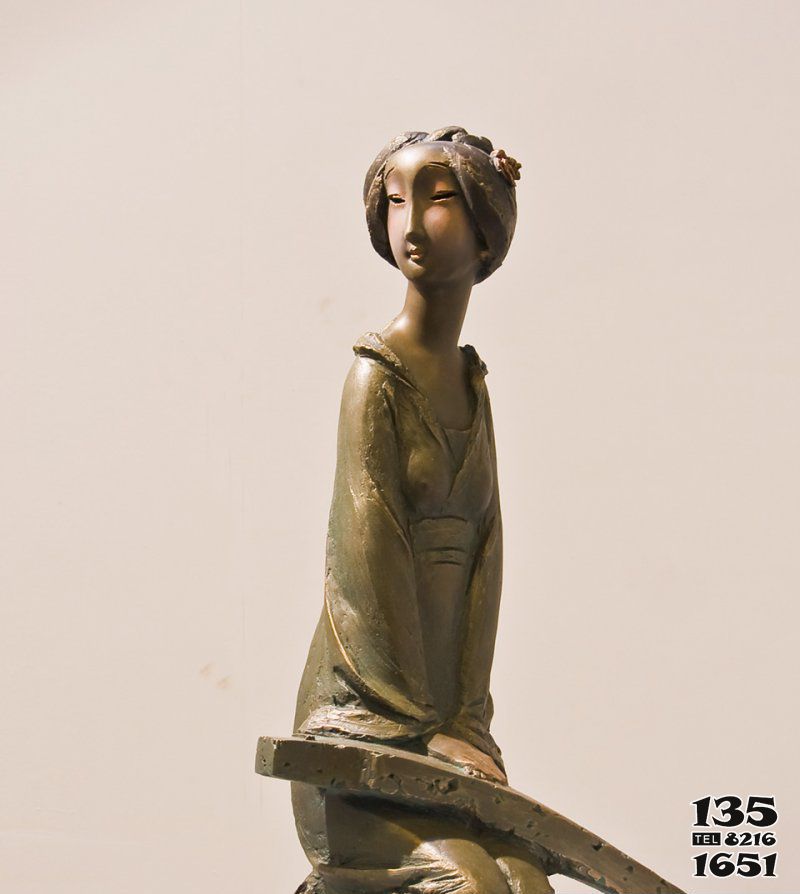 弹奏人物雕塑-弹古筝的女人铜雕古代人物雕塑弹雕塑高清图片