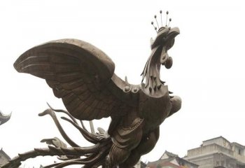 凤凰雕塑-广场户外不锈钢仿铜浮雕放飞的凤凰雕塑