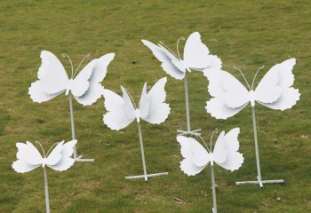 蝴蝶雕塑-草坪多个不锈钢白色蝴蝶雕塑