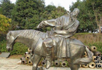 酒文化雕塑-不锈钢铜雕户外景区骑马喝酒的人物景观酒文化雕塑