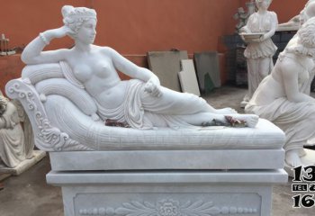 女人雕塑-景区创意石雕汉白玉躺着沙发上的西方女人雕塑