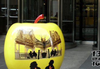 苹果雕塑-小区别墅不锈钢彩绘苹果雕塑