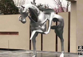 骑马雕塑-景区不锈钢抽象人骑马雕塑