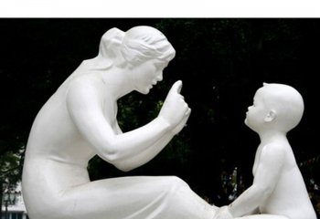 亲情雕塑-汉白玉母亲讲故事石雕亲情雕塑