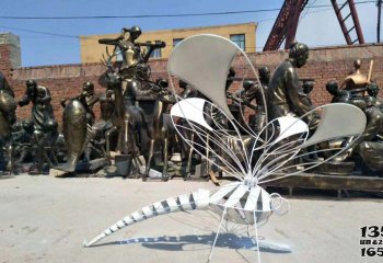 蜻蜓雕塑-校园广场白色喷漆不锈钢蜻蜓雕塑