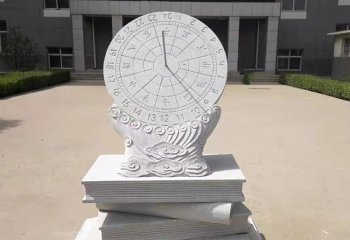 日晷雕塑-校园汉白玉浮雕书本上的日晷雕塑