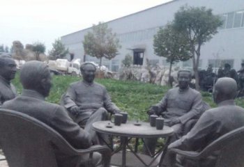 茶雕塑-广场伟人喝茶人物铜雕茶雕塑