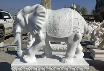 大象雕塑-庭院大象景观一只行走的汉白玉石雕大象雕塑