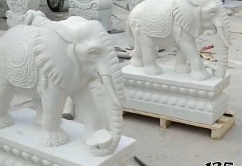 大象雕塑-户外庭院汉白玉石雕浮雕大象雕塑