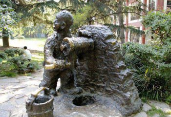 儿童雕塑-公园打井水的小男孩小品铜雕儿童雕塑
