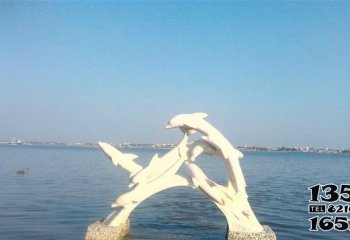 海豚雕塑-海边摆放多个不锈钢海豚雕塑