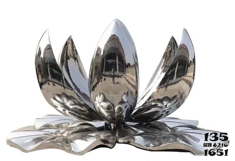 荷花雕塑-不锈钢公园镜面莲花雕塑高清图片