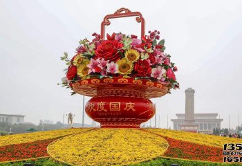 花篮雕塑-玻璃钢彩绘花园广场大型祝福祖国的大花篮雕塑