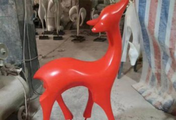 梅花鹿雕塑-玻璃钢别墅小区装饰红色梅花鹿雕塑