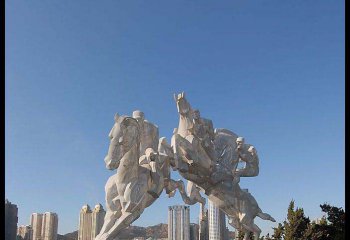 骑马雕塑-户外不锈钢抽象人物骑马雕塑
