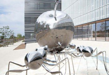 苹果雕塑-城市庭院抛光不锈钢蚂蚁滚苹果雕塑
