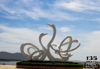 天鹅雕塑-城市标志抽象艺术玻璃钢天鹅雕塑