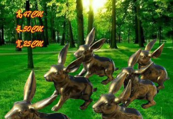 兔子雕塑-森林一群奔跑的不锈钢兔子雕塑