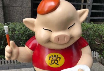 小猪雕塑-商业广场街边摆放卡通猪玻璃钢雕塑