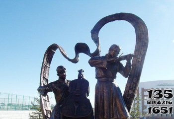 小提琴雕塑-游乐场景区两位小提琴表演者石雕小提琴雕塑
