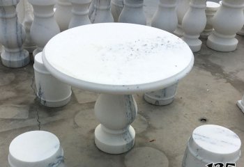 桌椅雕塑-汉白玉圆形简约桌凳公园石雕