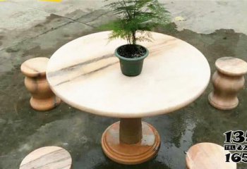 桌椅雕塑-别墅家用晚霞红石雕桌凳景观摆件小品