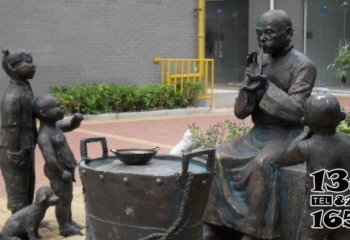 吹糖人雕塑-小区广场摆放民俗文化吹糖人儿小品铜雕