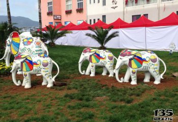 大象雕塑-玻璃钢彩绘创意户外园林景观装饰品摆件大象雕塑