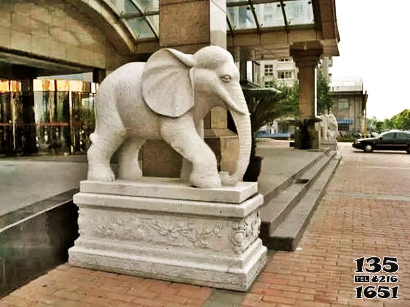 大象雕塑-酒店汉白玉石雕大型景观装饰品大象雕塑高清图片