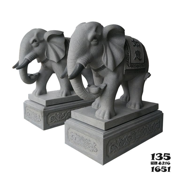 大象雕塑-砂石石雕户外园林一对大象雕塑高清图片
