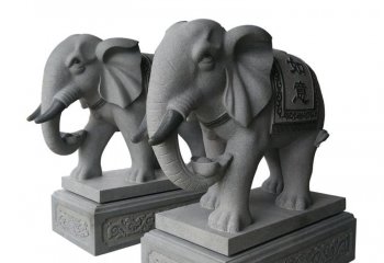 大象雕塑-砂石石雕户外园林一对大象雕塑