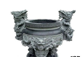 缸雕塑-寺庙景观龙头水缸石雕户外园林摆件缸雕塑