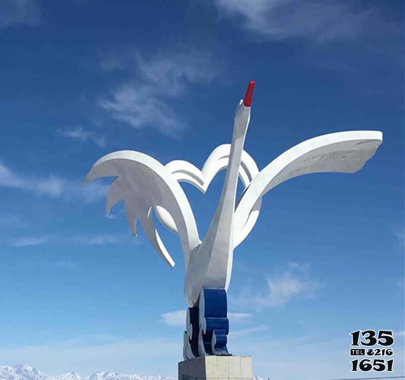 鹤雕塑-广场创意不锈钢爱心鹤雕塑