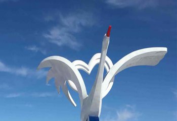 鹤雕塑-广场创意不锈钢爱心鹤雕塑