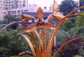 花朵雕塑-公园不锈钢喷漆镀金兰花花朵雕塑