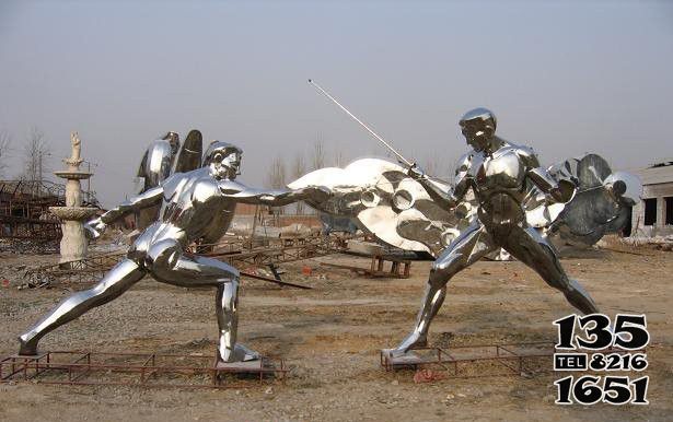 击剑雕塑-商场户外摆放不锈钢抽象击剑运动员雕塑高清图片
