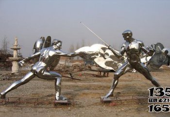 击剑雕塑-商场户外摆放不锈钢抽象击剑运动员雕塑