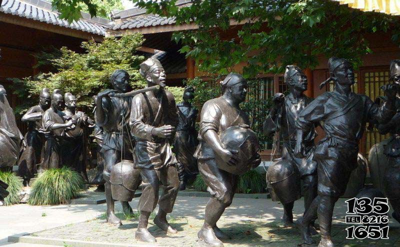 酒文化雕塑-庭院挑酒缸的铜雕人物景观酒文化雕塑