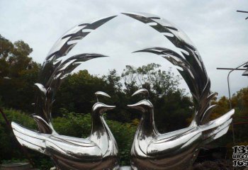 孔雀雕塑-街道摆放的两只相对的玻璃钢创意孔雀雕塑