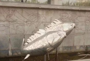 鲤鱼雕塑-喷泉里摆放的双头玻璃钢创意鲤鱼雕塑