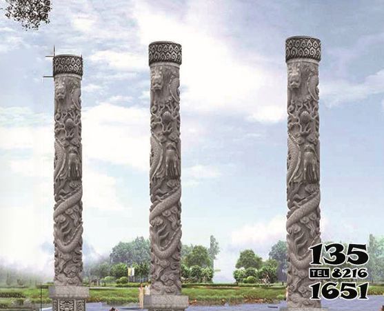 龙柱雕塑-广场仿古盘龙柱景观-石雕高清图片