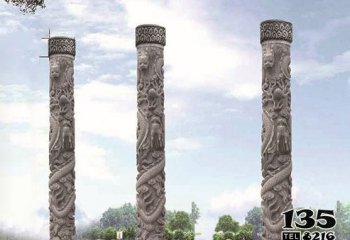 龙柱雕塑-广场仿古盘龙柱景观-石雕