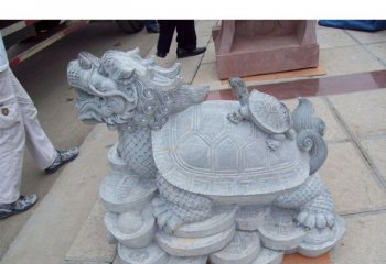 龙龟雕塑-公园里摆放的母子青石石雕创意龙龟雕塑