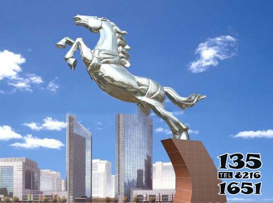 马雕塑-城市不锈钢镜面腾飞的马雕塑高清图片